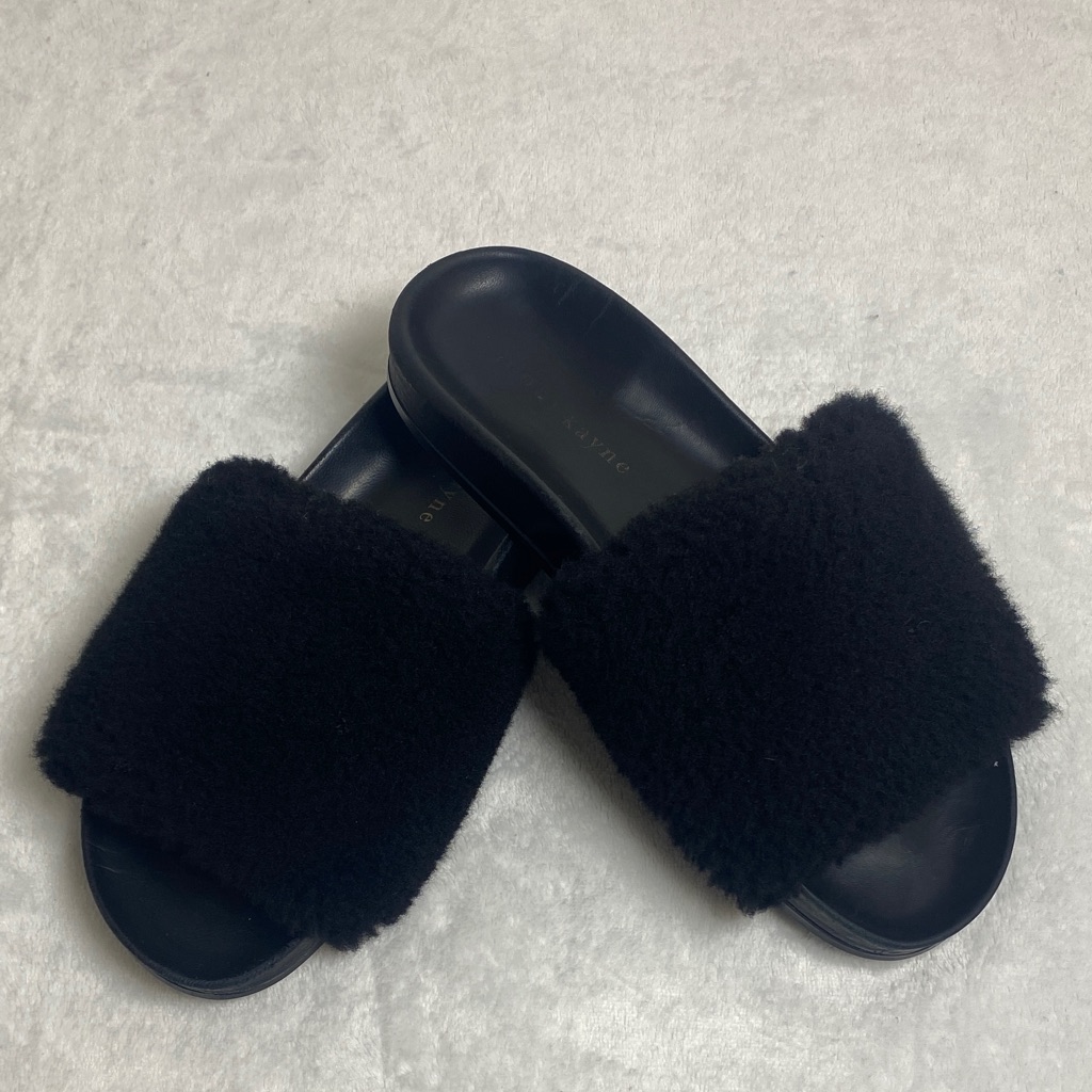 Jenni Kayne Shearling Slide Sandals - Black Size 38
